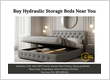 Modern hydraulic storage bed with lift-up mechanism displayed at Happy Homes Furniture, best hydraulic storage beds near you in Ghaziabad featuring upholstered headboard, spacious hidden storage.