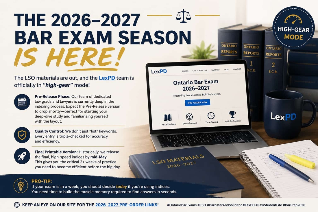 Bar Exam Indices for the 2026-2027 LSO Examinations