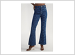 High-Waisted Flared Denim Jeans with Blue Checkerboard Heart Pattern