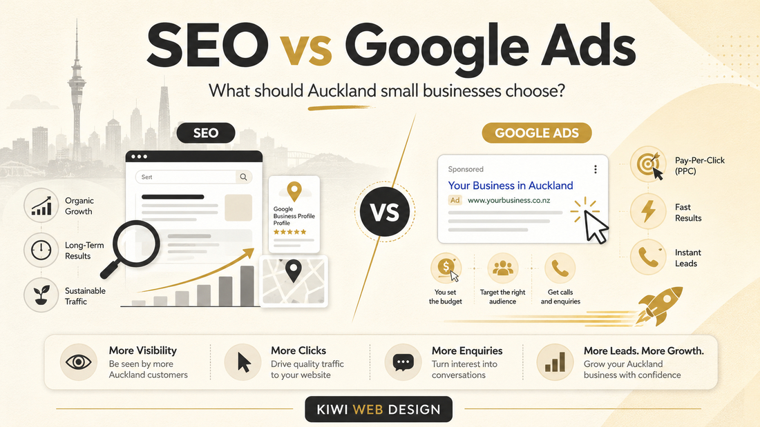 Kiwi Web Design Explains SEO vs Google Ads for Auckland Small Businesses