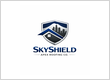 SkyShield Apex Roofing Co. – Modern Roofing Logo with Shield & LA Skyline