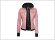 Women's Pink Leather Bomber Jacket With Removable Hood