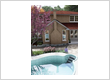 3D landscape design rendering with pool, patio, and front yard planting